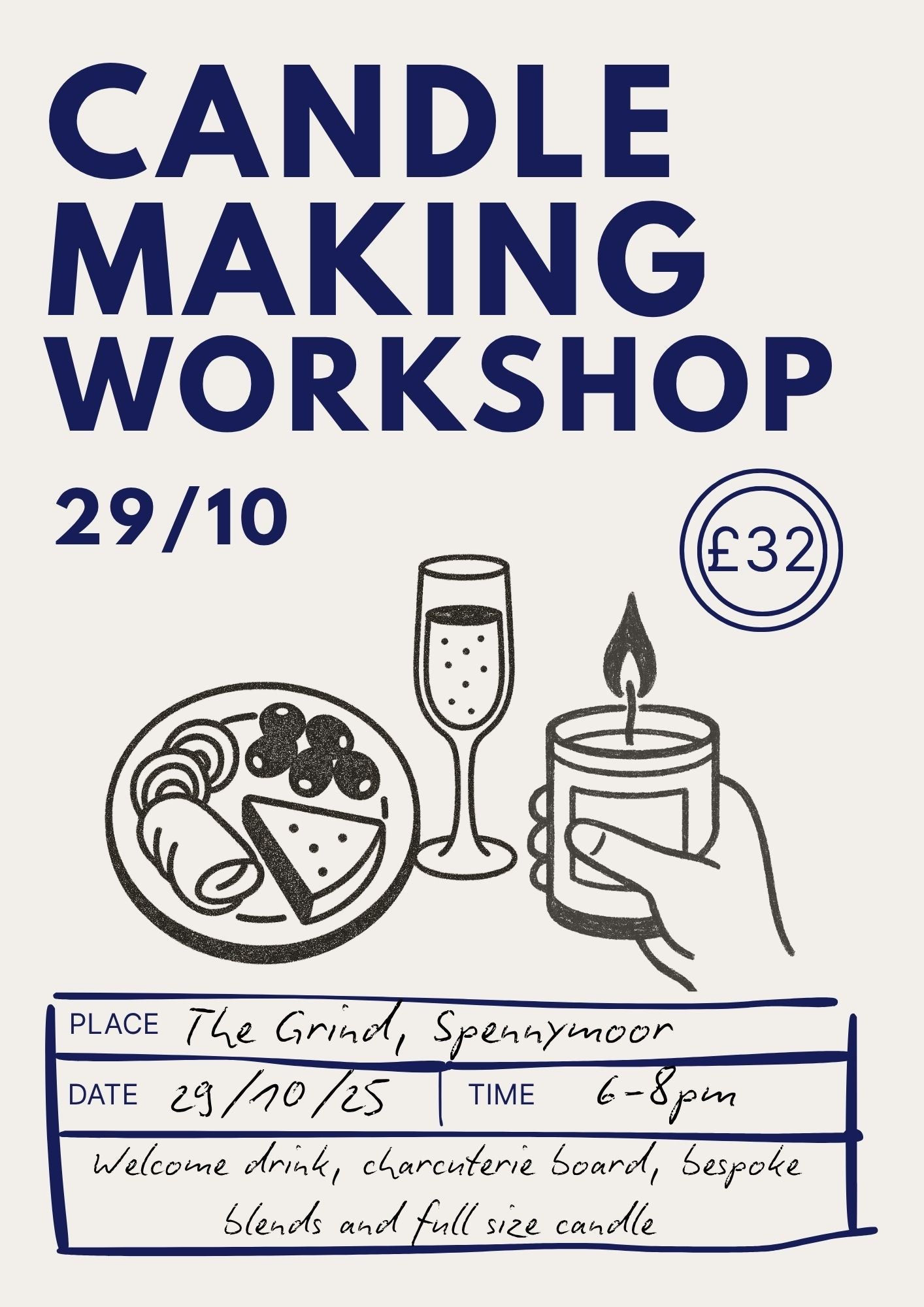 Candle Making Workshop, Drink and Charcuterie Board - The Grind, Spennymoor
